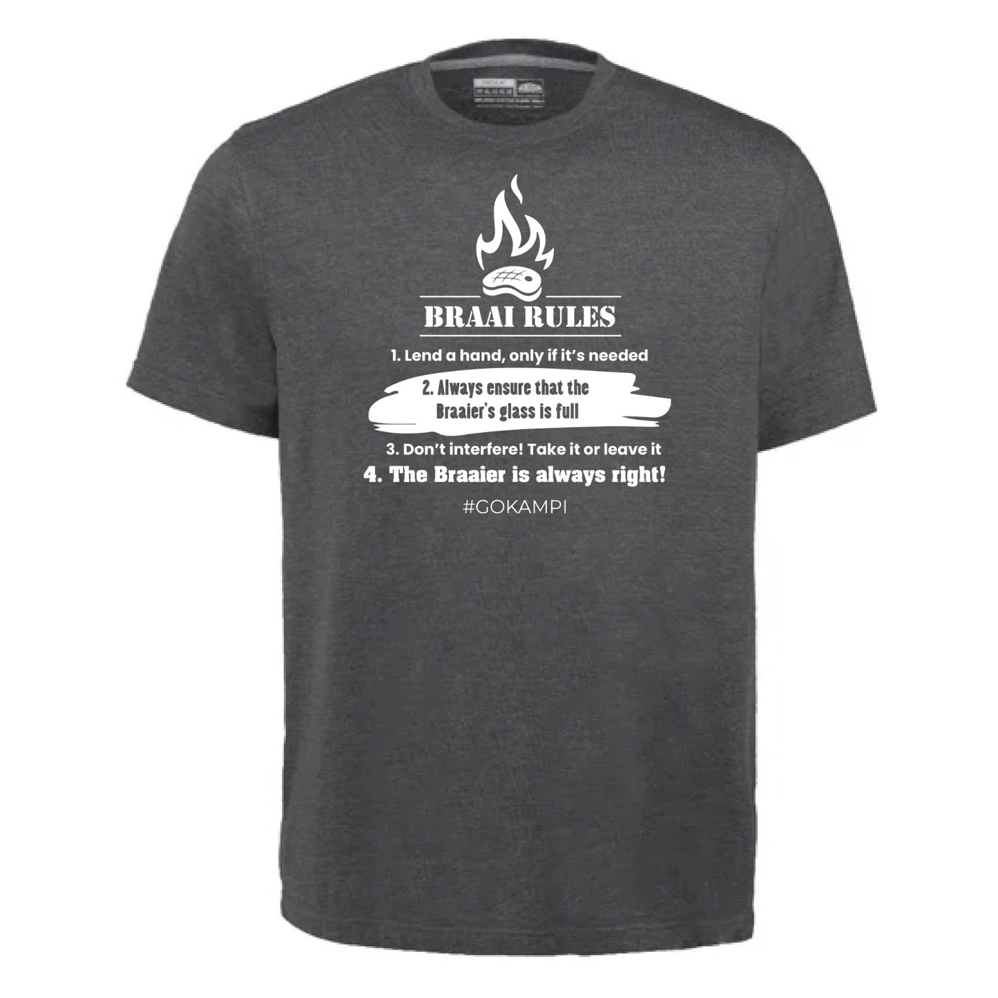 "Braai Rules" Charcoal T-shirt Kampi.co.za