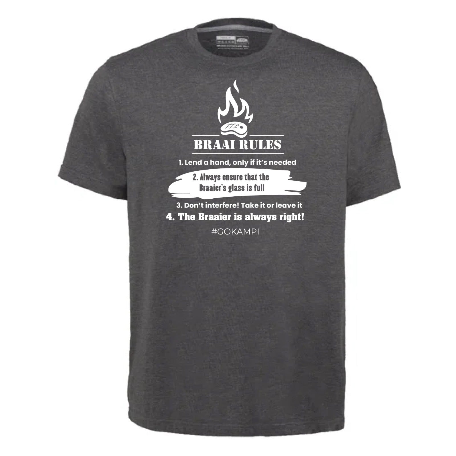 "Braai Rules" Charcoal T-shirt Kampi.co.za