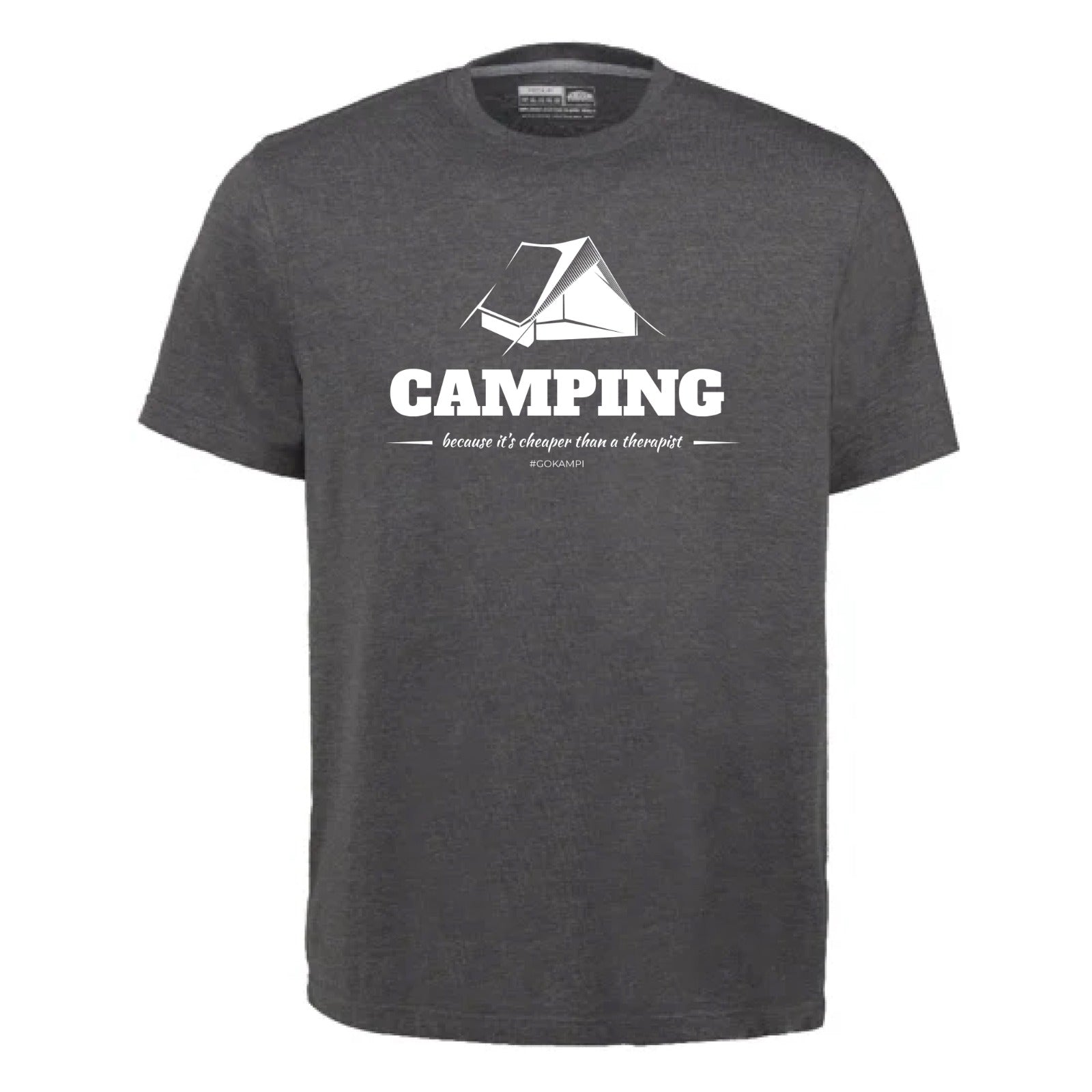 "Camping - because its cheaper than therapy" Charcoal T-shirt