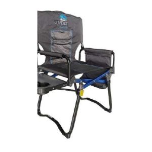 Lumeno outdoor camping chair with a cup-holder armrest on a folding aluminium frame