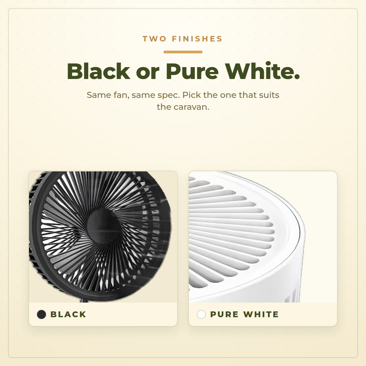 Kampi Foldaway Camp Fan - available in Black and Pure White