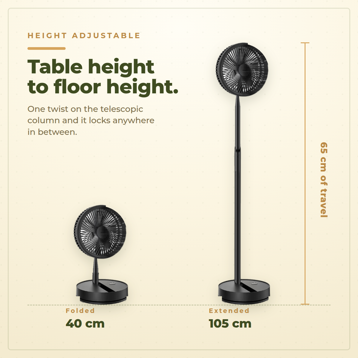 Kampi Foldaway Camp Fan - adjusts from 40cm to 105cm